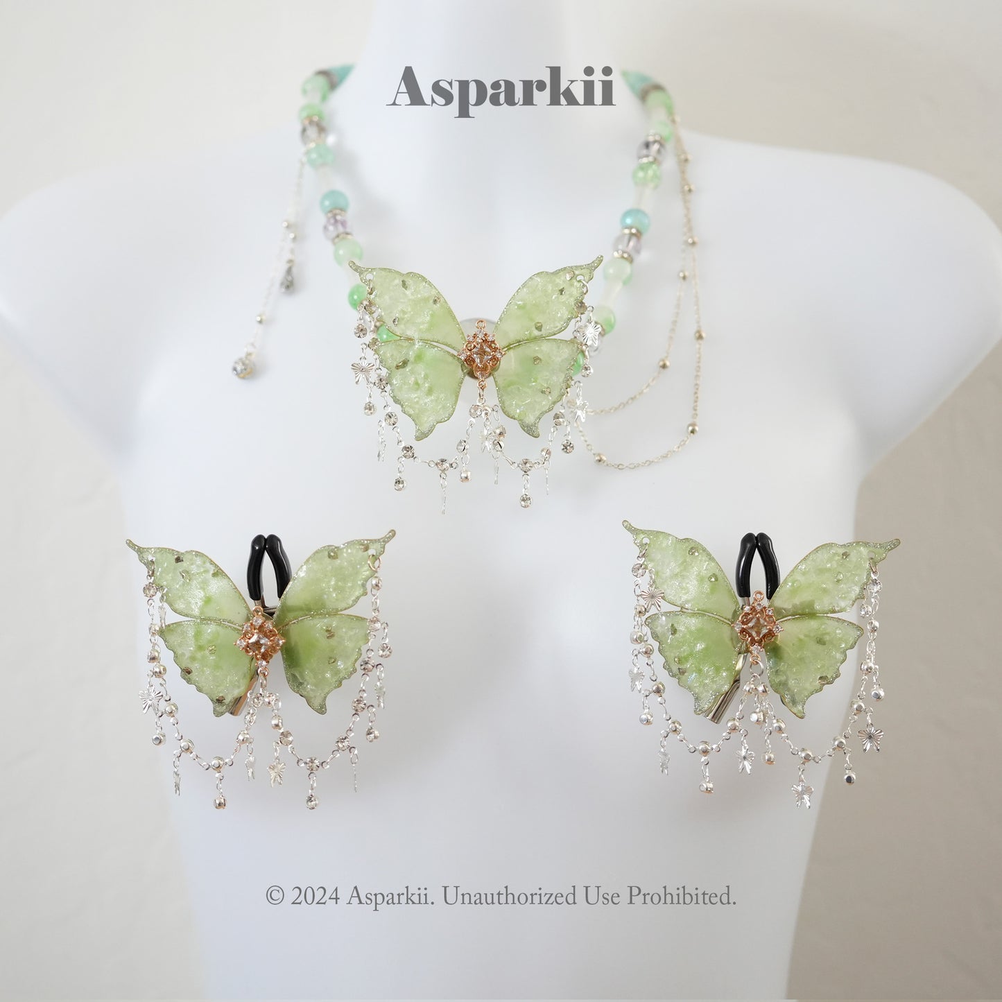Mint Spellbound – Handmade Set with Choker, Ball Gag & Nipple Clamps