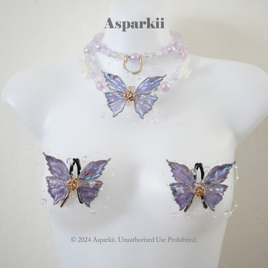 Lilac Dream – Handmade Set with Choker, Ball Gag, Nipple Clamps & Leash