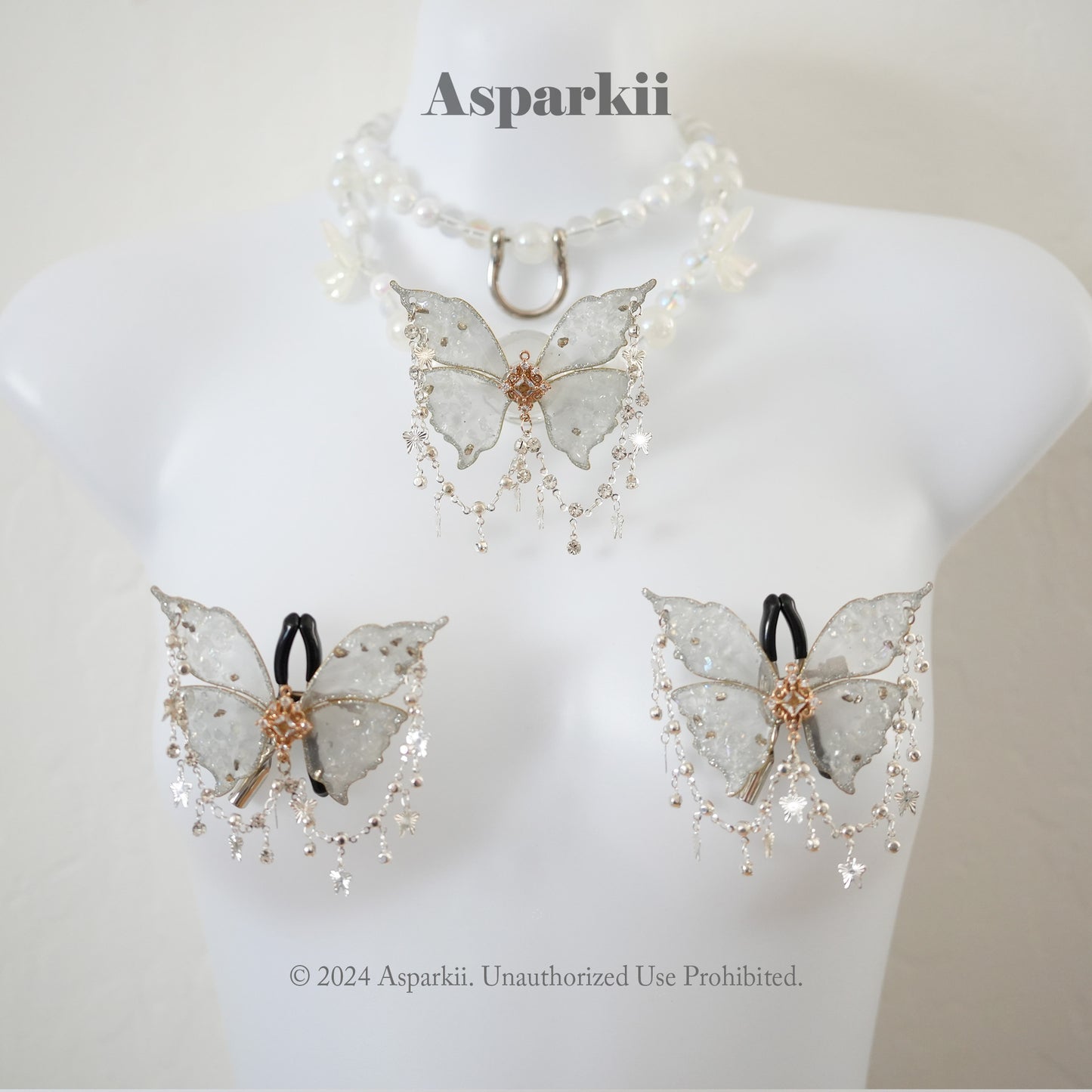 Frost Whimsy – Handmade Set with Choker, Ball Gag, Nipple Clamps & Leash