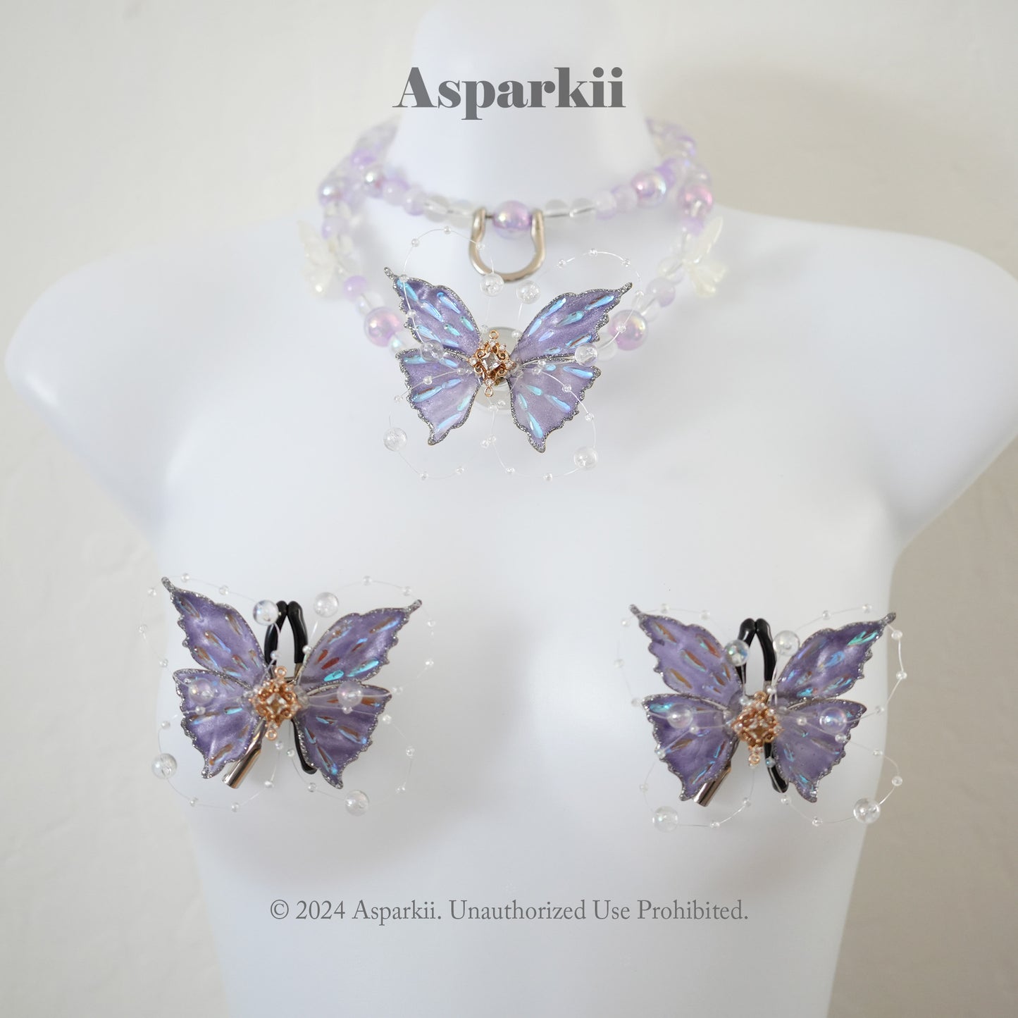 Lilac Dream – Handmade Set with Choker, Ball Gag, Nipple Clamps & Leash